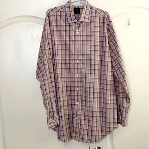 Tailor Byrd men's size 2XLT plaid long sleeve button down pink blue yellow